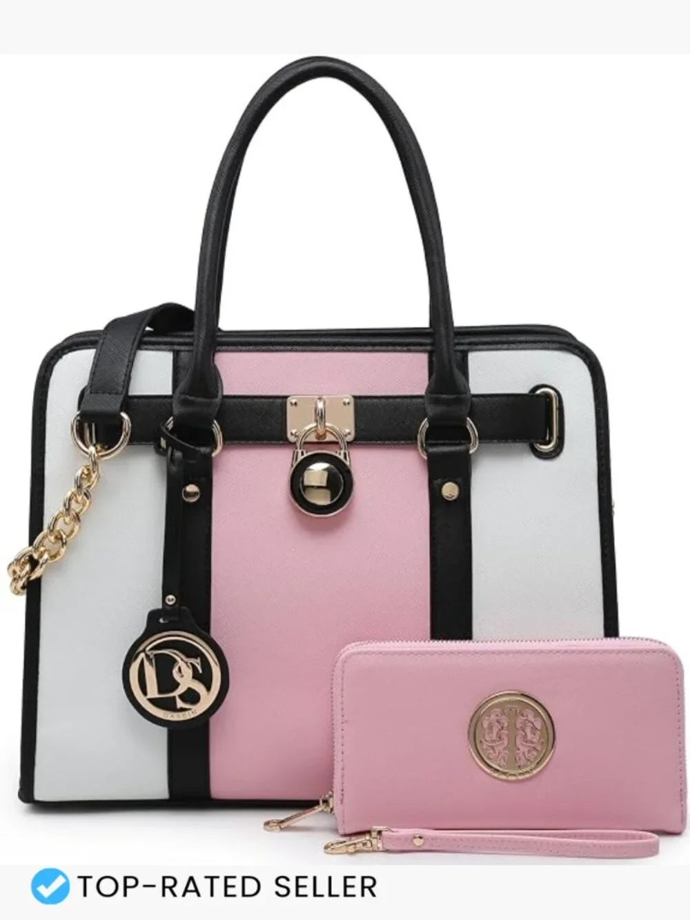Large Satchel Handbag Work Tote Set with Matching Wallet Structured Vegan